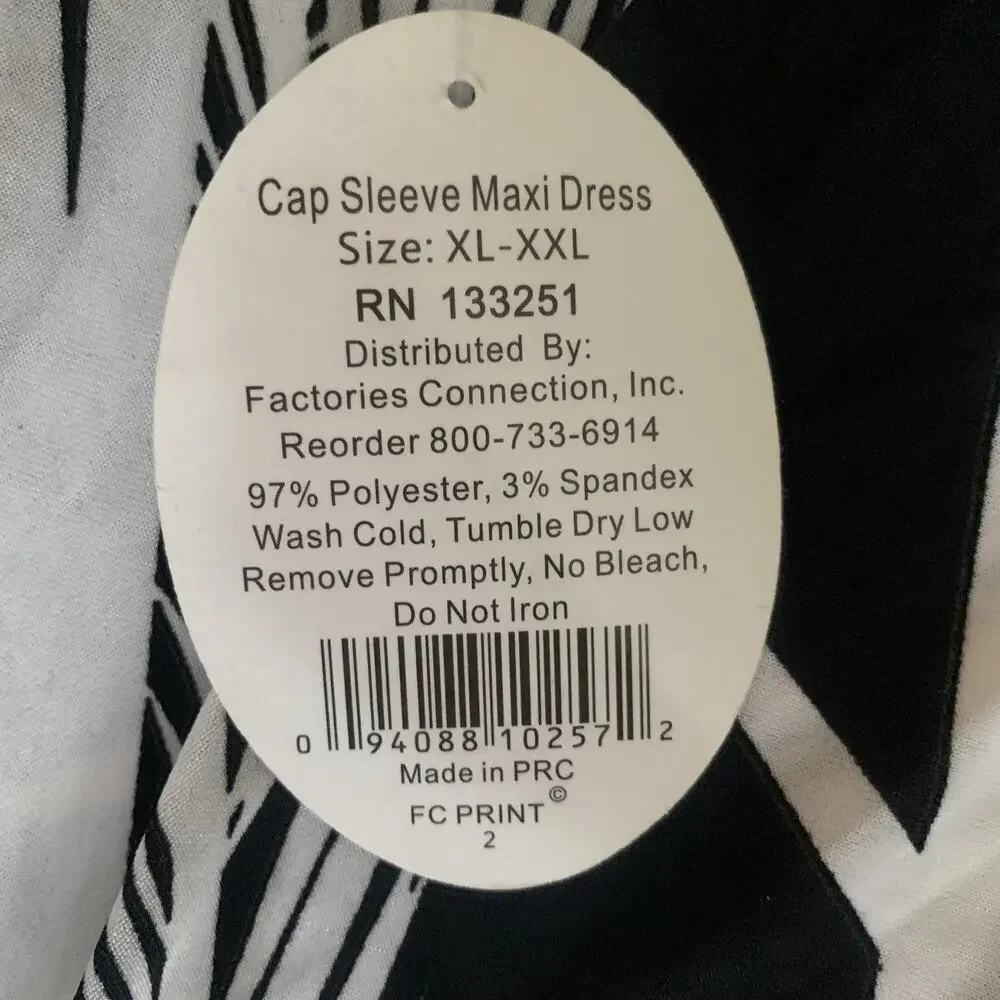 NWT FACTORY CONNECTION BLACK/WHITE V-FRONT & BACK MAXI DRESS SIZE XL-XXL